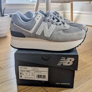 New Balance Women's Grey Suede Platform Sneakers